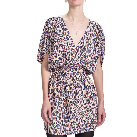 NWT Corey Lynn Calter Colorful Leopard Print Zoey Drapey Mini Dress Size S - Picture 1 of 9
